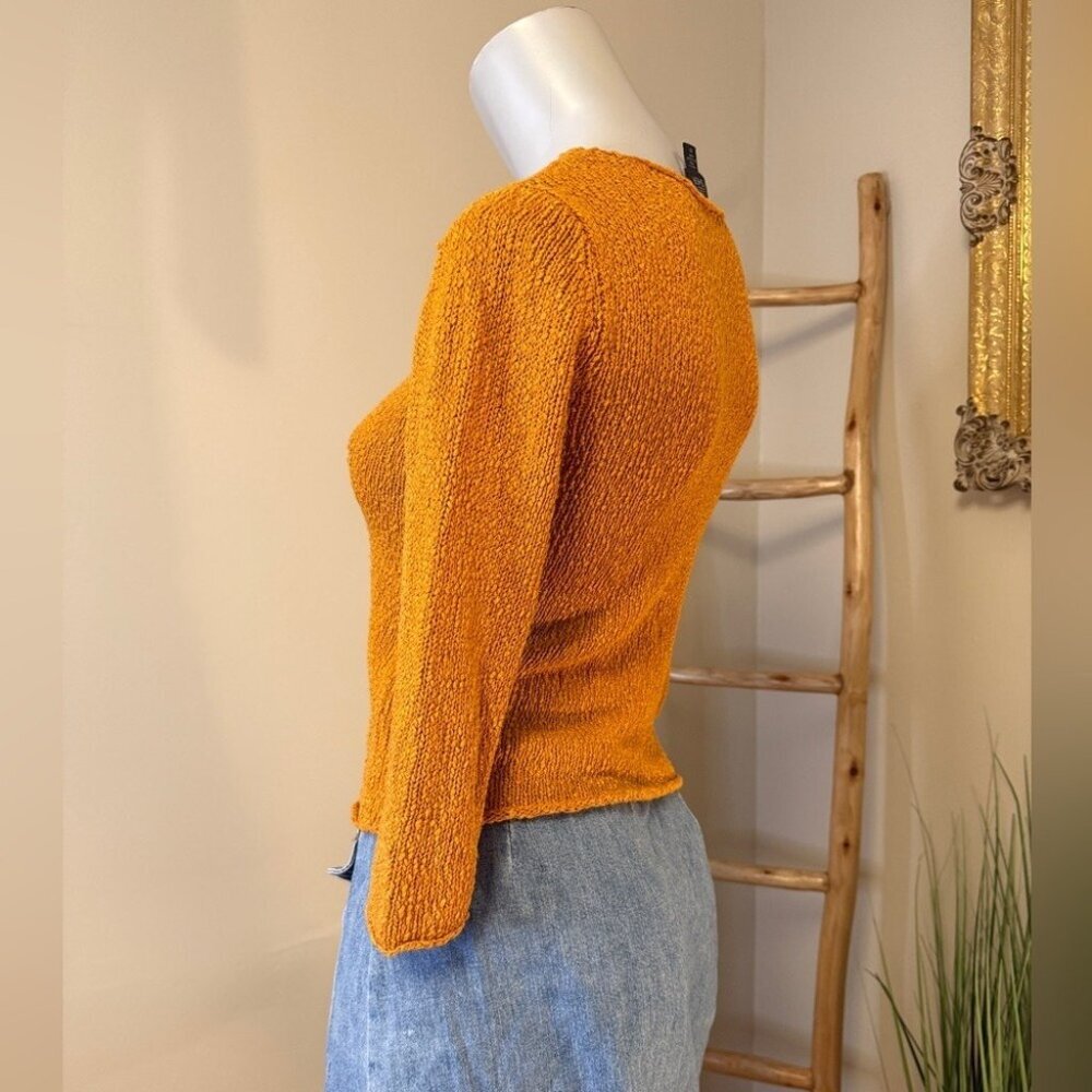 Eileen Fisher Womens XS Marled Orange Sweater 3/4 Sleeves & V-Neckline Linen Ble - Picture 7 of 7
